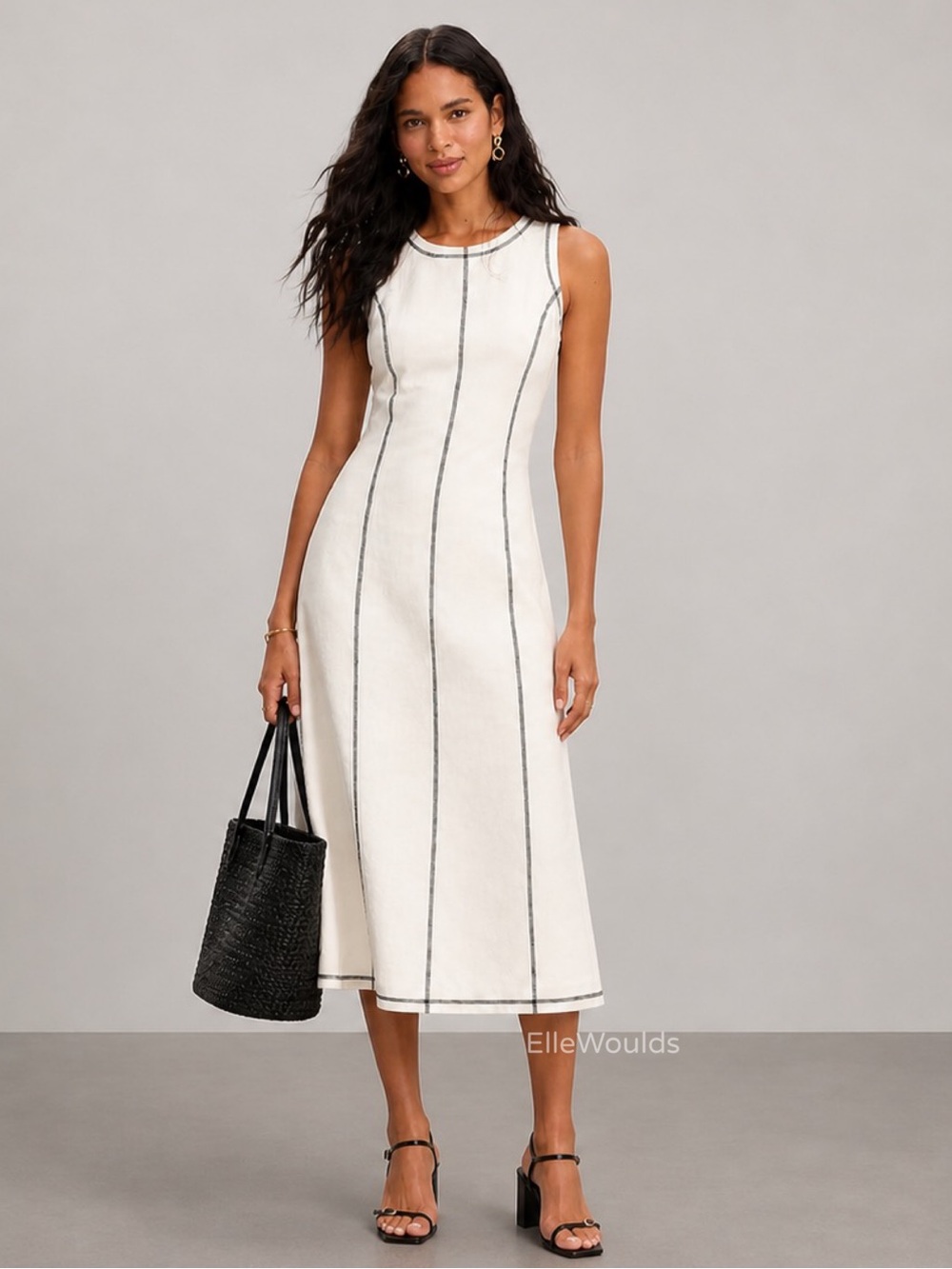 Donna Morgan Sleeveless Midi Minimalist Stitching Detail Off White Size 0 $128